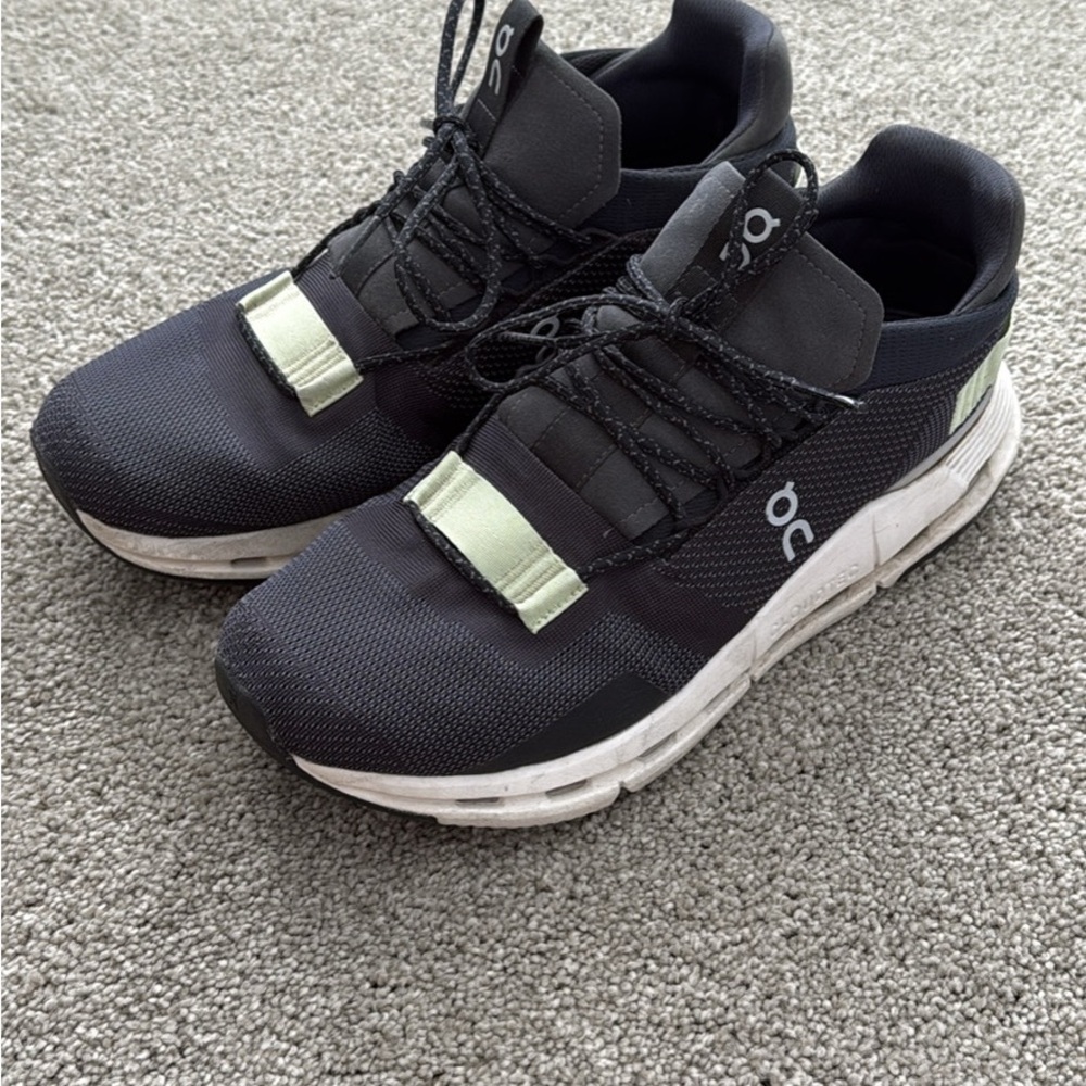 On Running Men's Black and White Sneakers with Green Accents